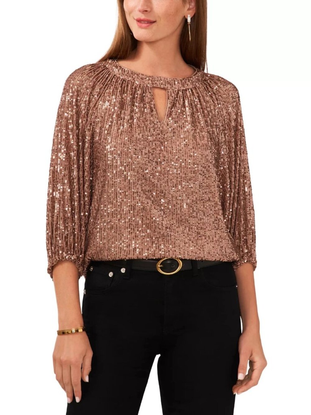 Vince Camuto Women’s Sequin Keyhole Raglan Sleeve Top – Size Small – Foxtrot